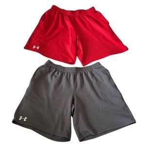 Under Armour Athletic Sport Shorts Set of 2 Red And Gray Men's Size Medium